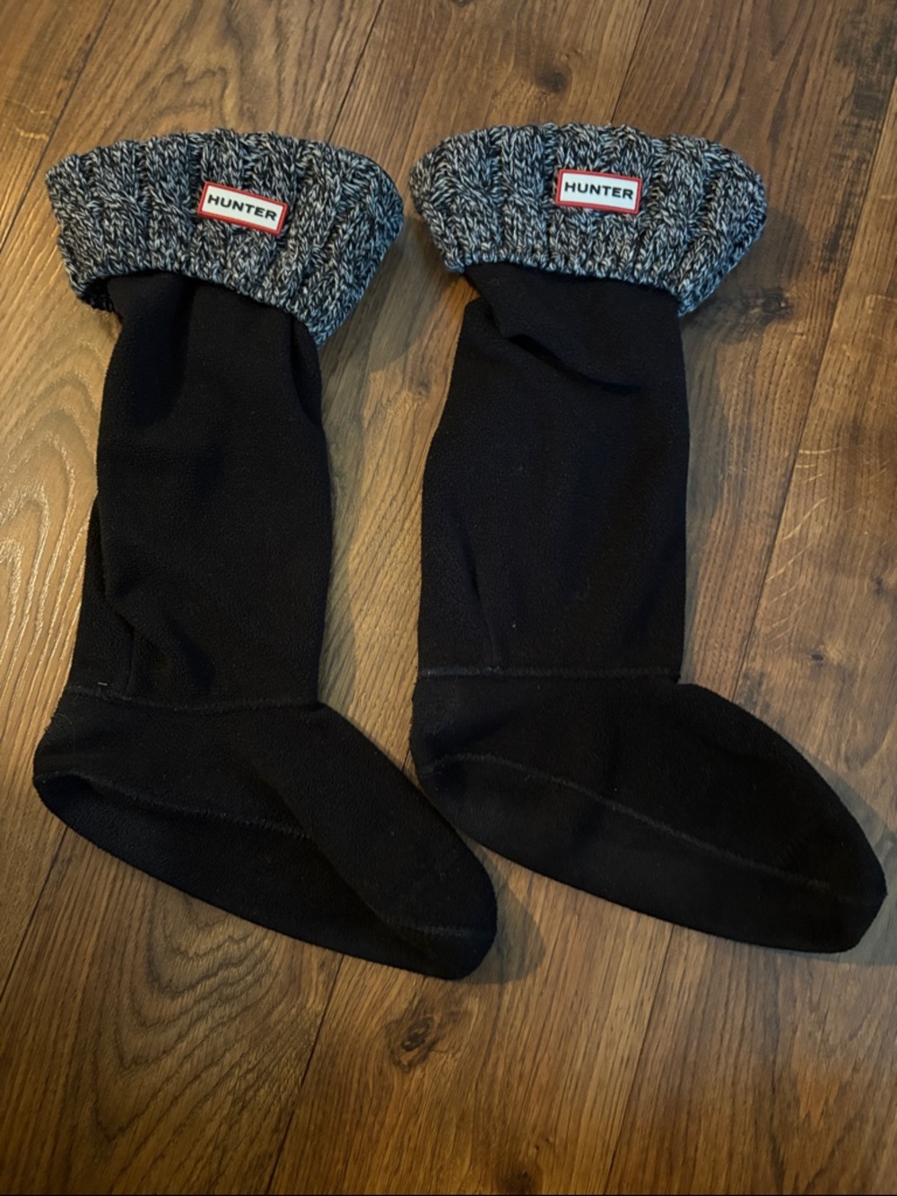 Hunter Black Fleece Boot Liner Socks with Gray Marled Cuffs